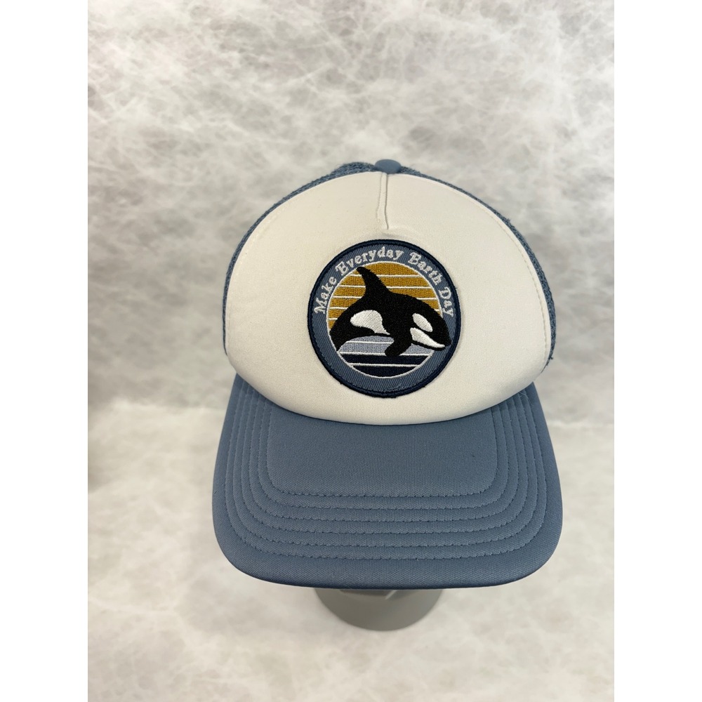 Mighty Fine Orca Whale Earth‎ Day Trucker Hat Blue White Snapback Mesh Cap